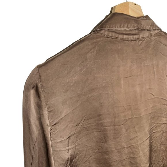 Wilfred Aritzia Gold Shimmer Tan Button Up Top Blouse Tie Cognac 2XS Cupro - Picture 13 of 16